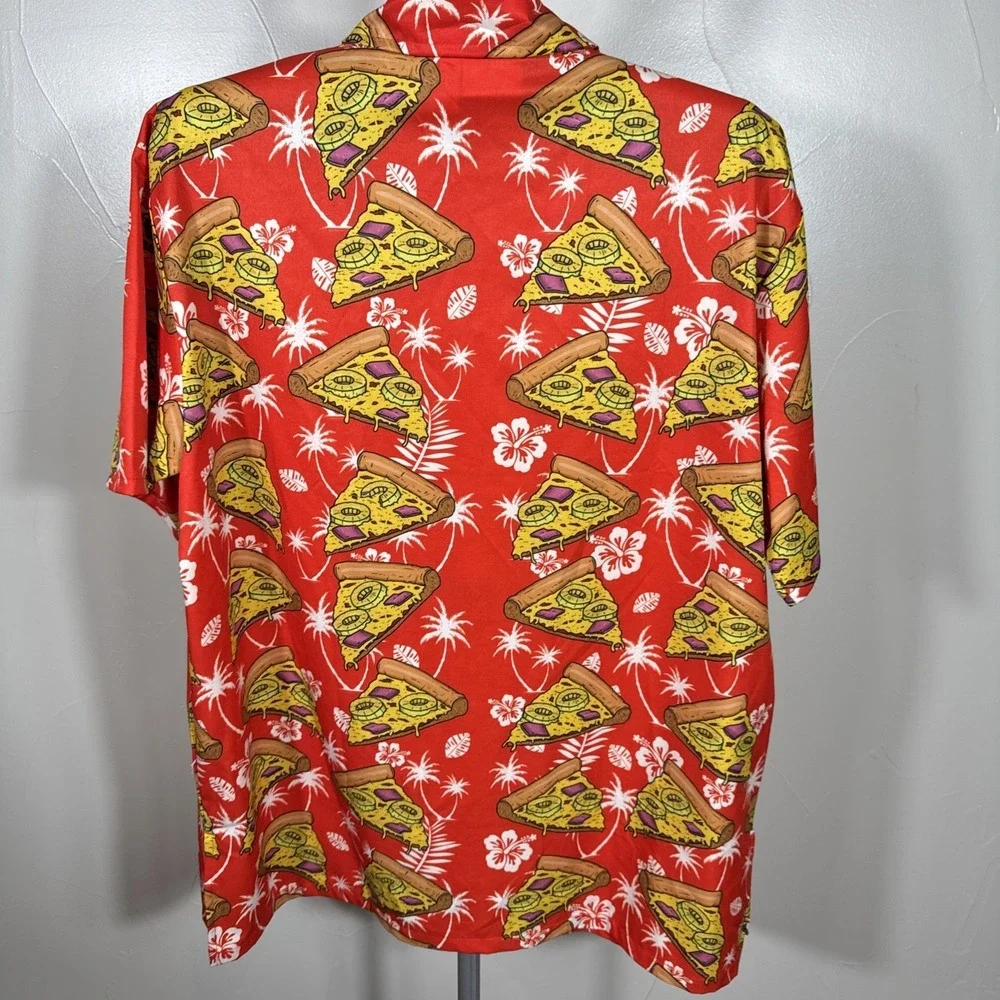 Funny Guy FG Floral Hawaiian Pizza Red Collared Button Down‎ Shirt Men's XL - Picture 5 of 7